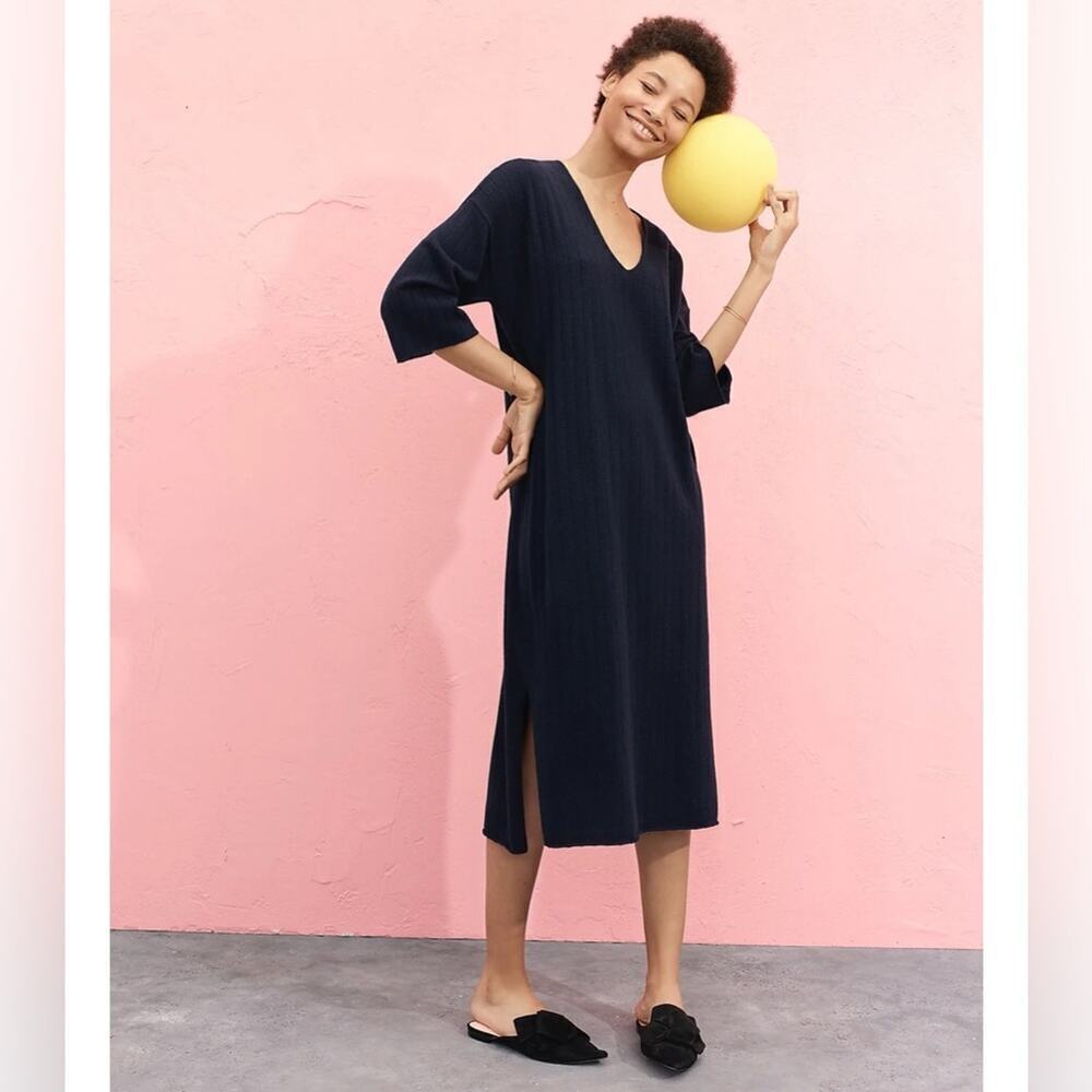 J. Crew x Demylee Ribbed Merino Wool Dress Sz S Navy